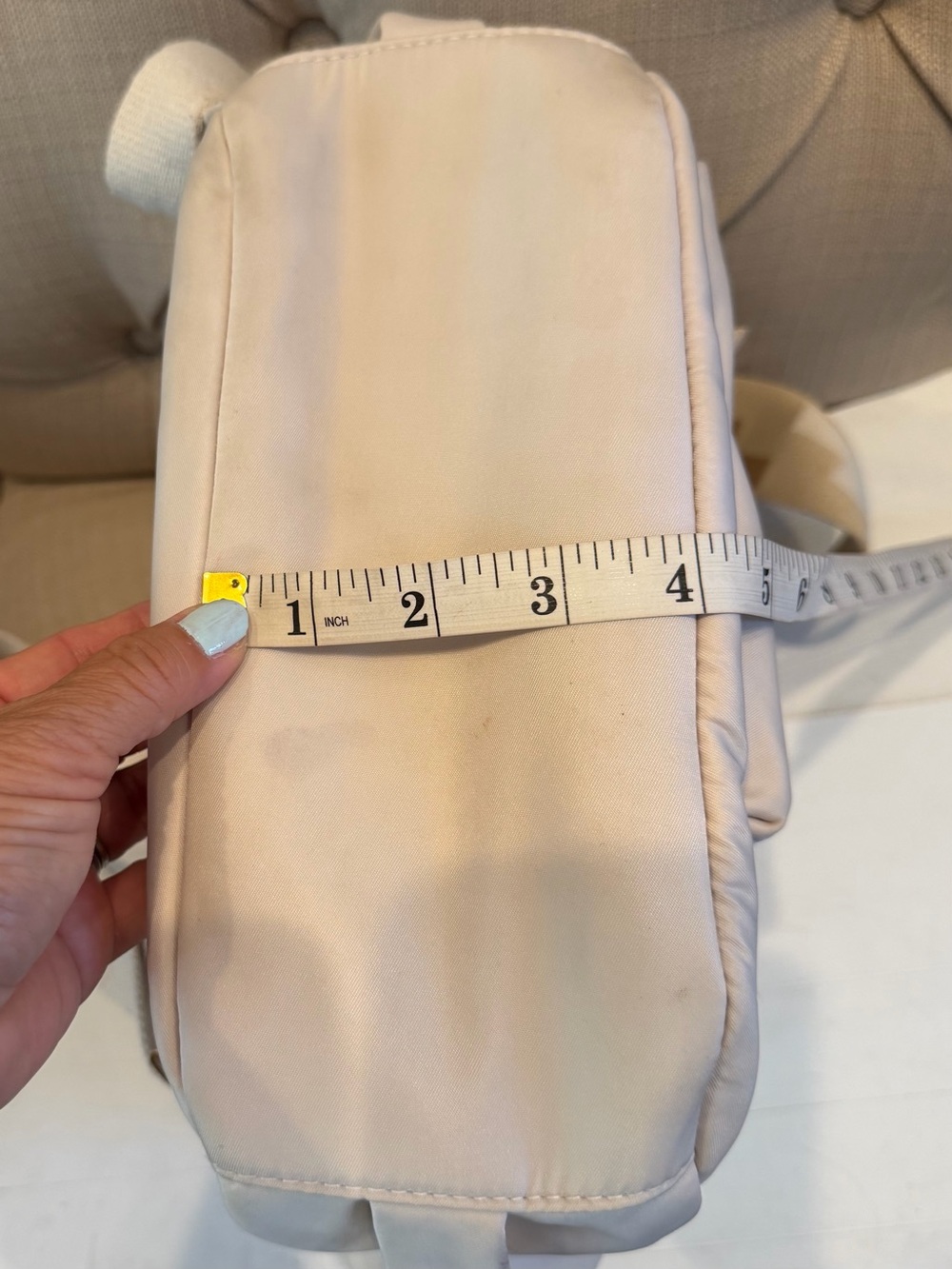 Haute Hippie Cream Nylon Convertible Backpack Tote with Patterned Strap - Picture 10 of 12
